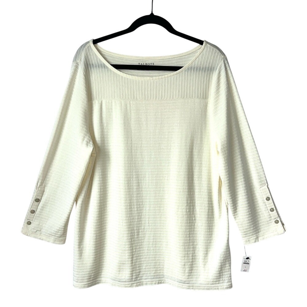 NWT Talbots 100%‎ Pima Cotton Large Ribbed Ivory Top Enameled Buttons